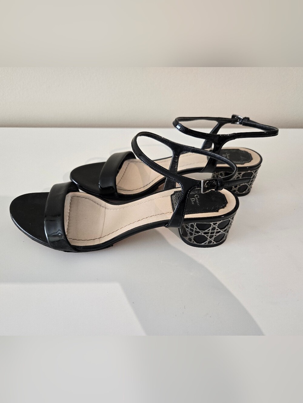 Dior Black Patent Leather Strappy Block Heel Sandals Size 38 - Picture 3 of 5